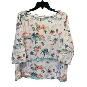 The Talbots Tee Womens Tropical Beach 3/4 Sleeve T-Shirt Multicolor Size 2XP‎